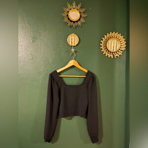 Chic Black Sheer-Sleeve Blouse